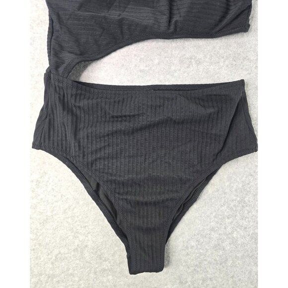 NWOT Shade & Shore Black Ribbed One-Piece Cut Out Swimsuit Size S - Picture 5 of 9